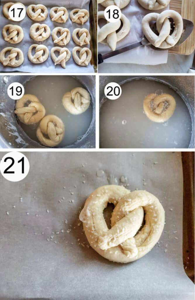 Step by step photographs of the process for making German pretzels. See details in recipe below.