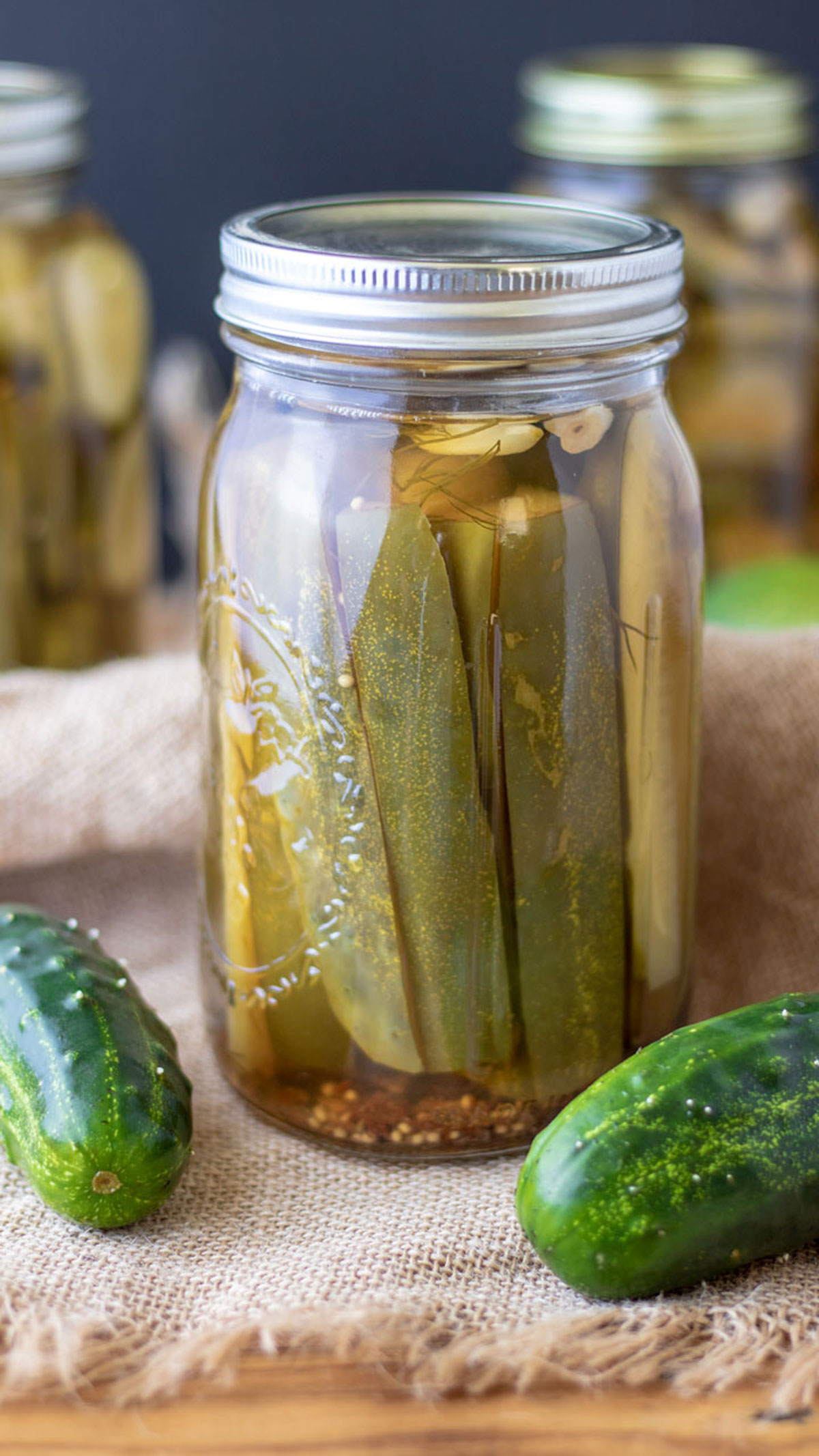 Kosher Pickle spears in jars.