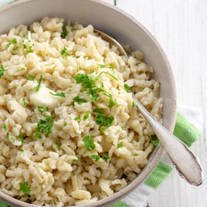 parsley topped spaetzle