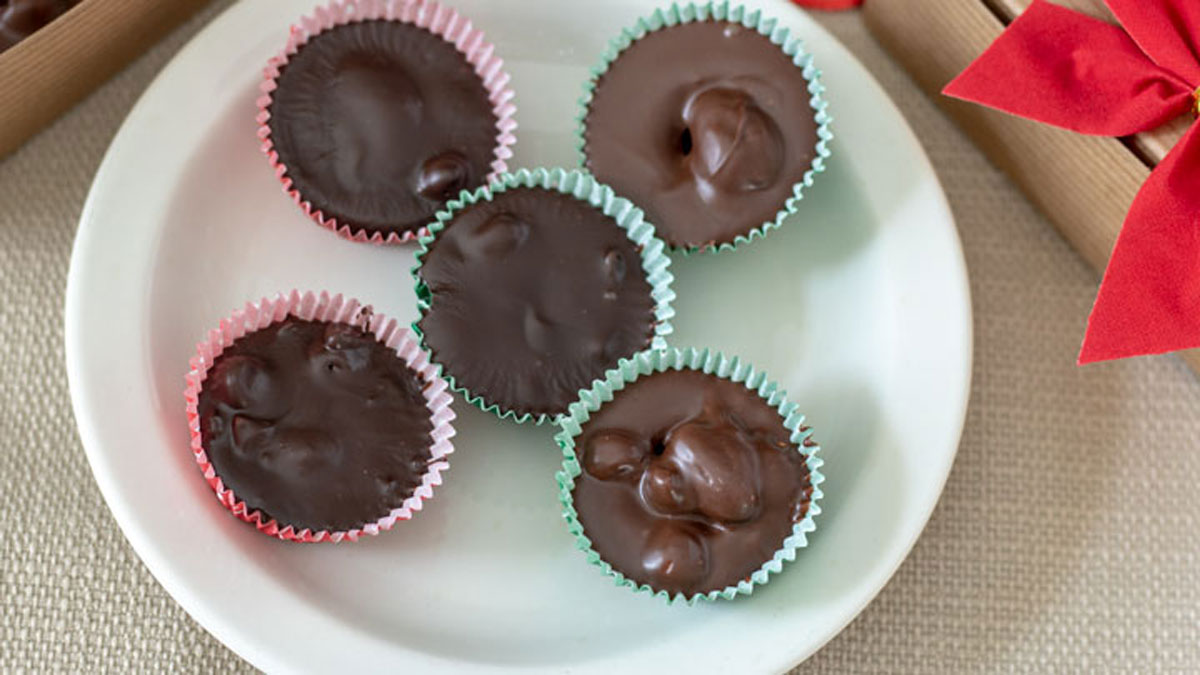 Close up of Chocolate covered nuts.