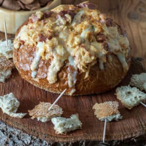 Reuben dip in rye bread bowl