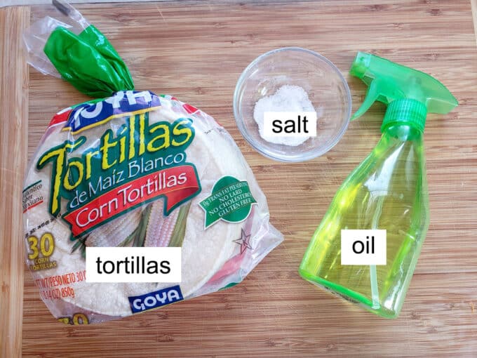 Tortillas, salt, and an oil sprayer on aboard.