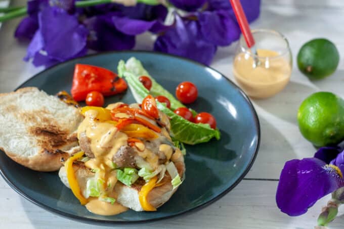 Spicy turkey burger with aioli.
