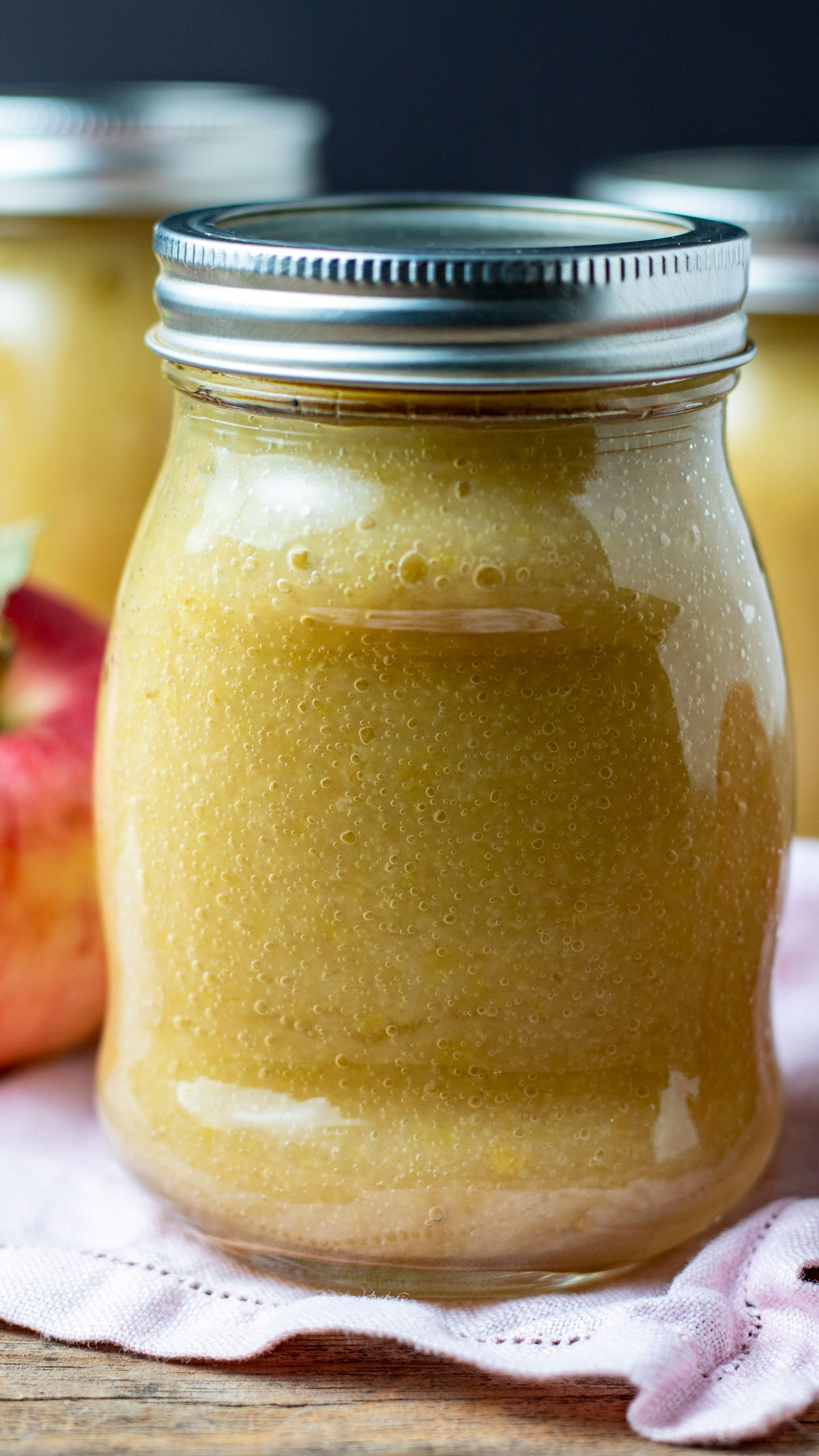 Close up of one jar of applesauce.
