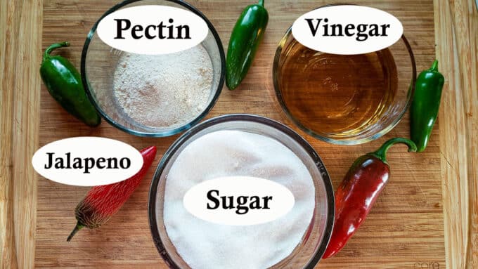 Ingredients for jalapeno jelly. See recipe for details.