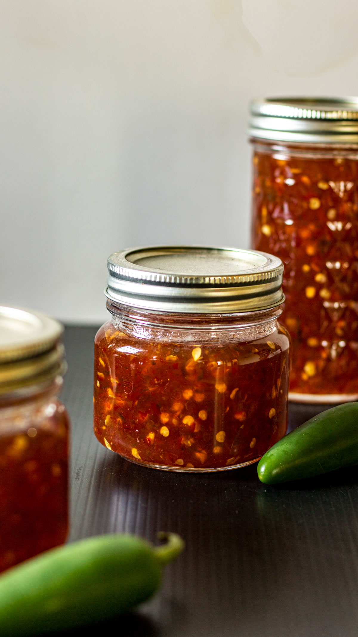 Close up of jars of jelly.