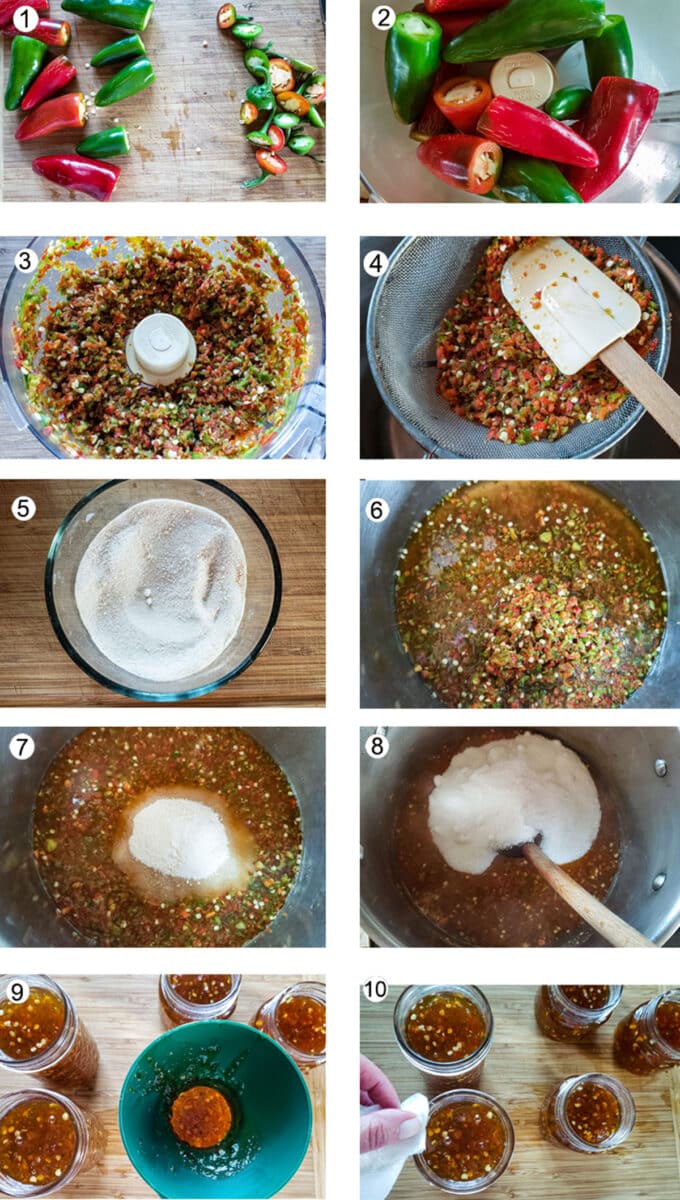 Process for making jelly with jalapenos in collage. See recipe for more details.