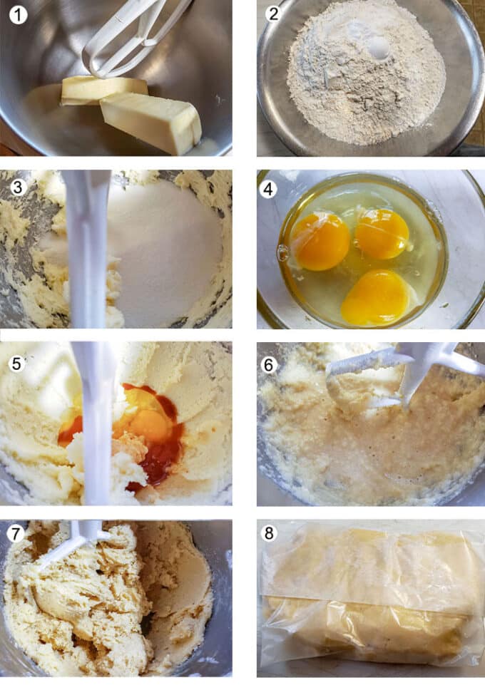 Collage of photos for how to make the dough. See details in recipe below.