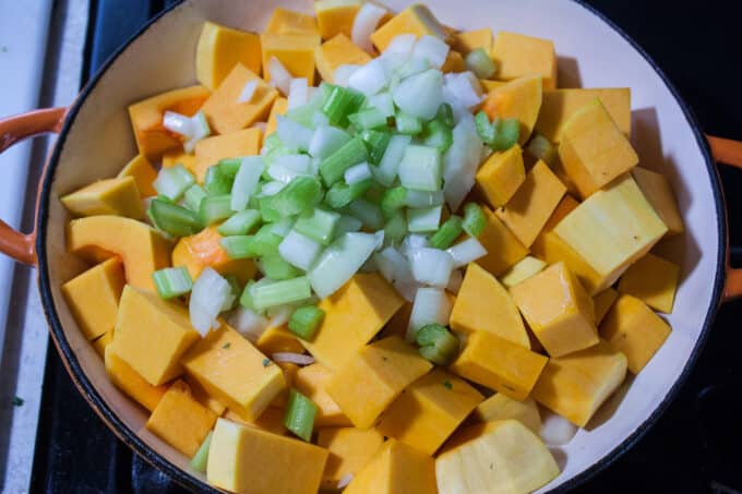 Celery and onion added to squash.