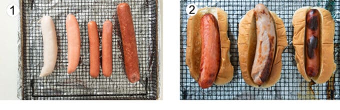Process of making air fryer hot dogs. See details in recipe below.
