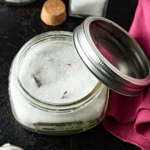 Vanilla sugar in canning jar with lid.