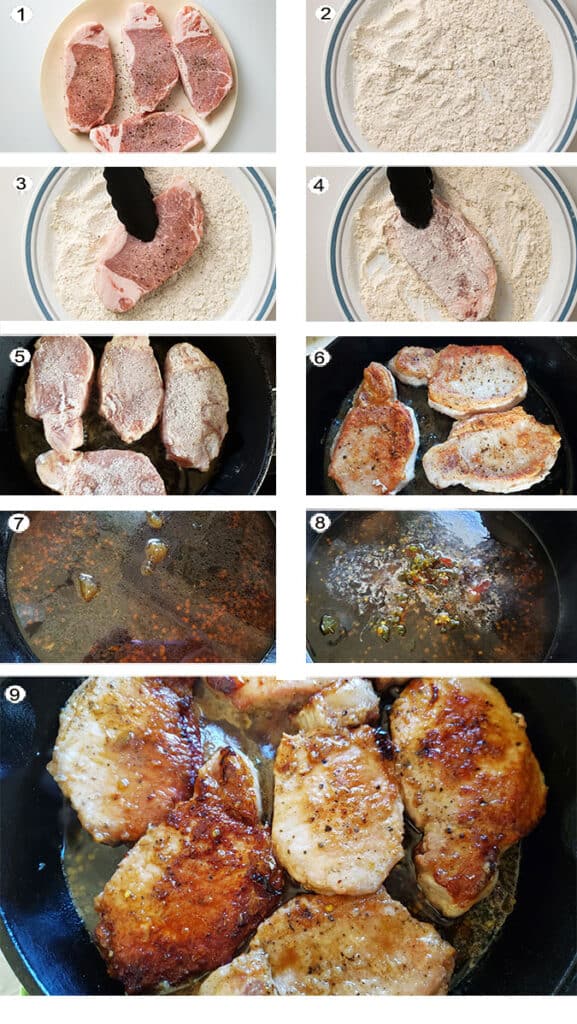 Step by step photographs of the process for making sweet and spicy pork chops. See details in recipe below.