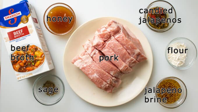 Ingredients for sweet and spicy pork chops. See details in recipe below.