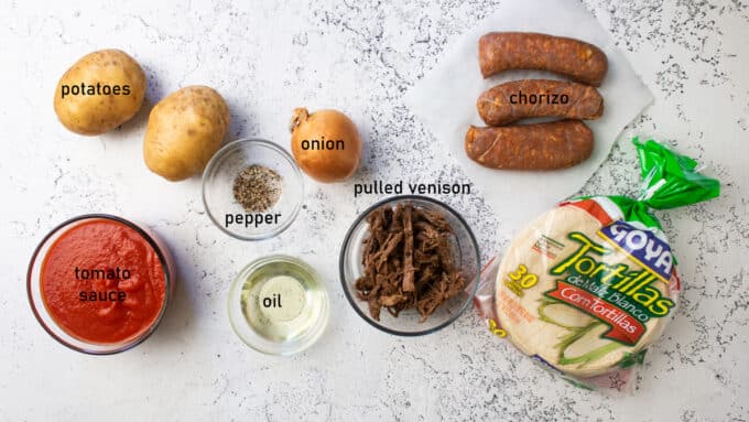 Ingredients for venison taquitos. See recipe for details.