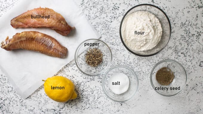 Ingredients for brown bullhead. Details in recipe below.