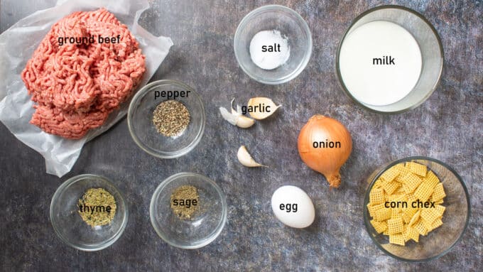 Ingredients for meatballs. See recipe below for details.