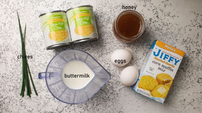 Ingredients for cornbread. See details in recipe below.