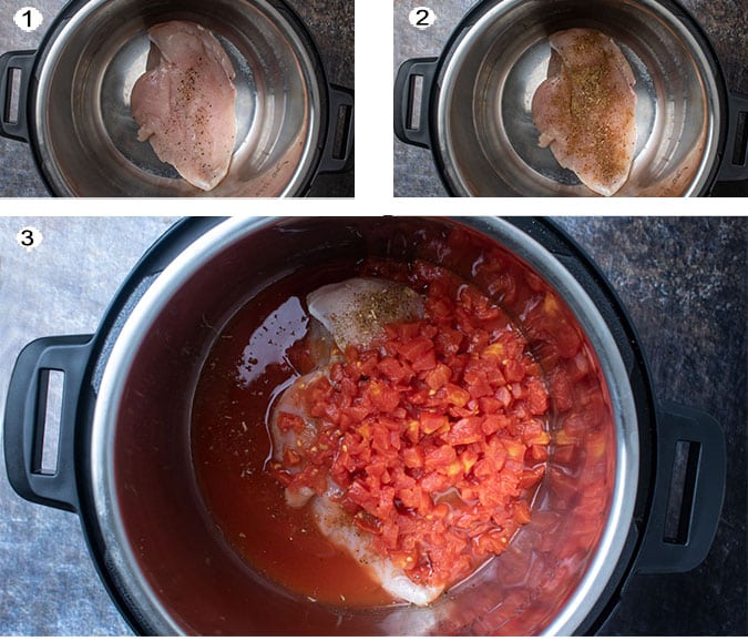 Step by step process photos for instant pot chicken breasts. See details in recipe below.