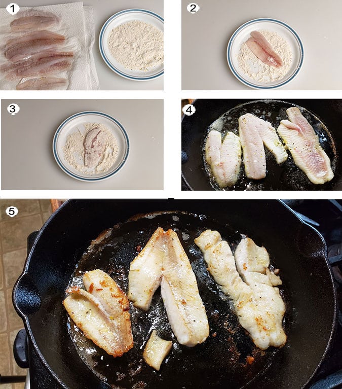 Pan fried perch step by step process photographs. See recipe below for details.