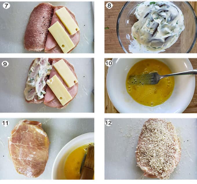 Step by step pork cordon blue process. See recipe below for details.