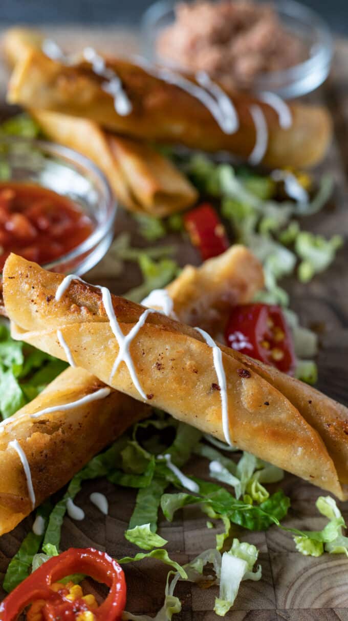 Close up of crispy taquito.