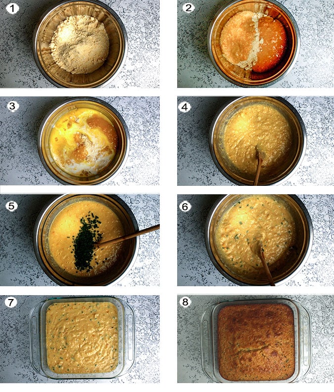 Step by step photographs of the process for canning boxed cornbread better. See details in recipe below.