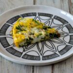 Close up of garlic scape frittata.