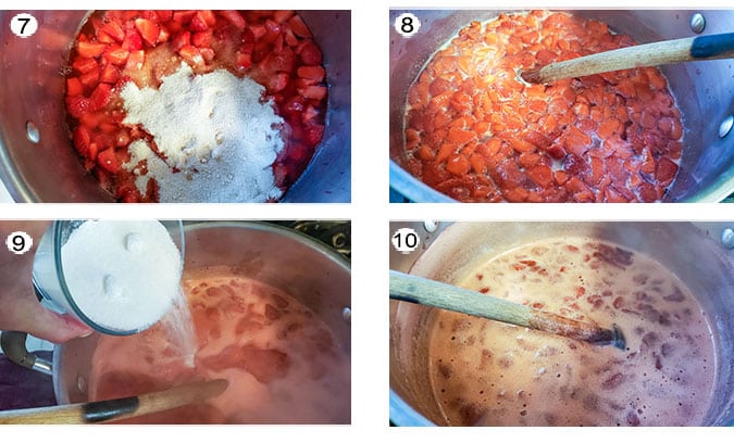 Step by step photographs of the process for making the jam. See details in recipe below.