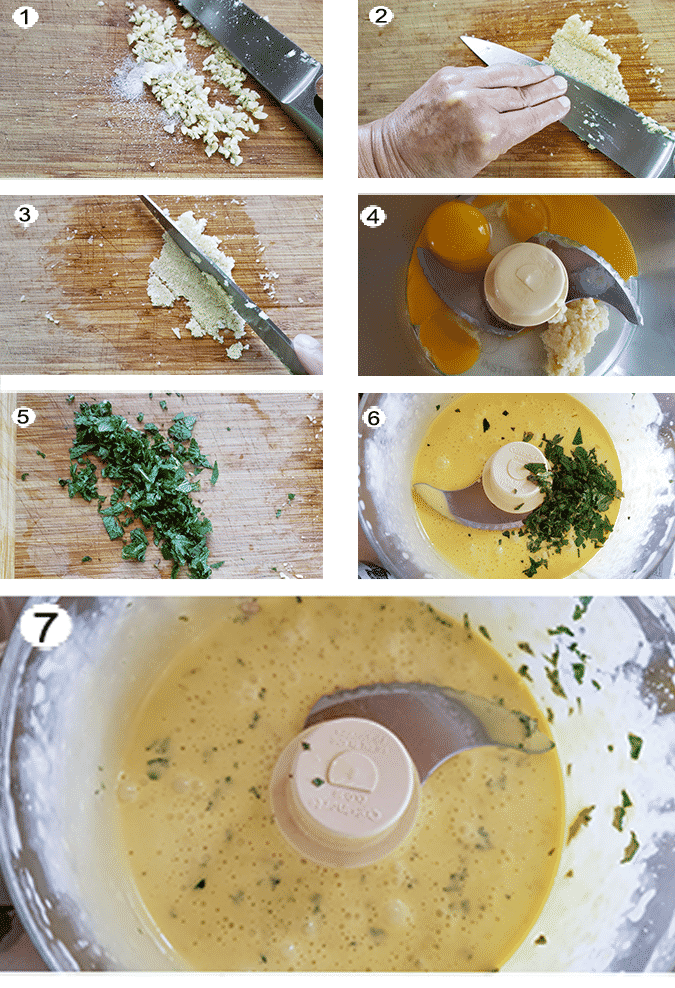Step by step photographs of the process for making feta lamb burgers aioli. See details in recipe below.