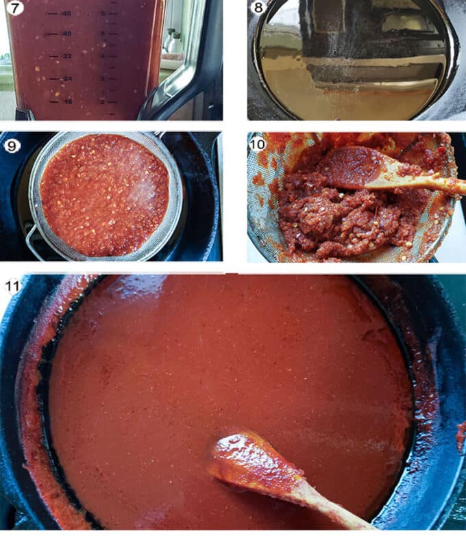 Step by step photographs of the process for making enchilada sauce. See details in recipe below.