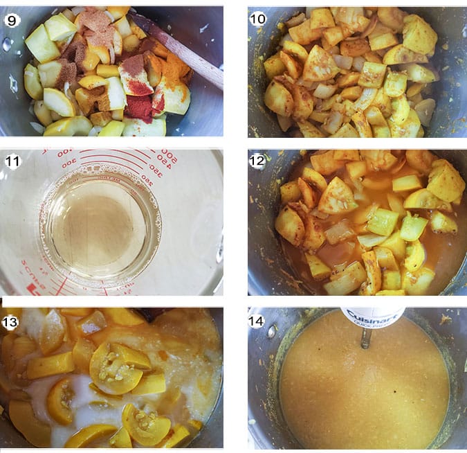 Step by step photographs of the process for making yellow squash soup. See details in recipe below.