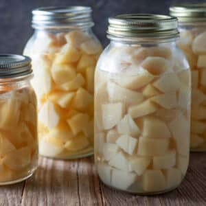 Diced, canned potatoes in jars.