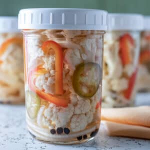 Jars of pickled cauliflower.