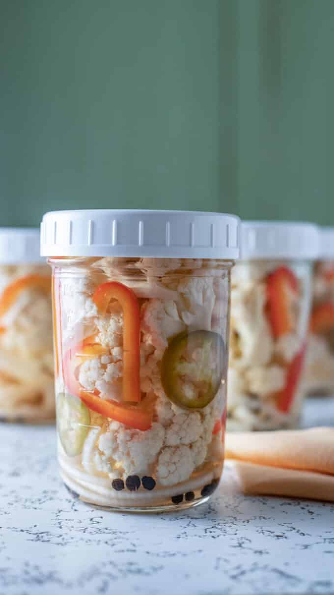 Jars' of pickled cauliflower.