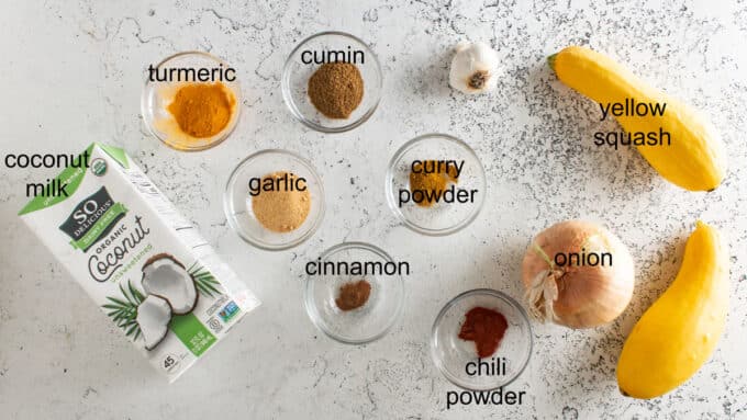 Ingredient for squash soup. See recipe below for more information.