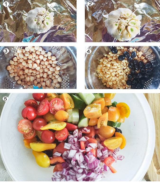 Step by step photographs of the process for making Southwestern salad. See details in recipe below.