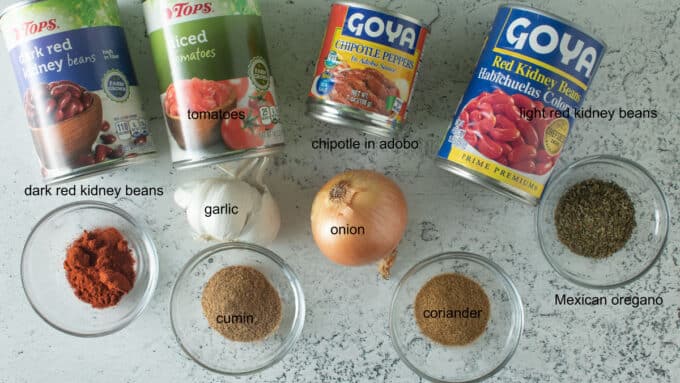 Ingredients for chili for a crowd. See details in recipe below.