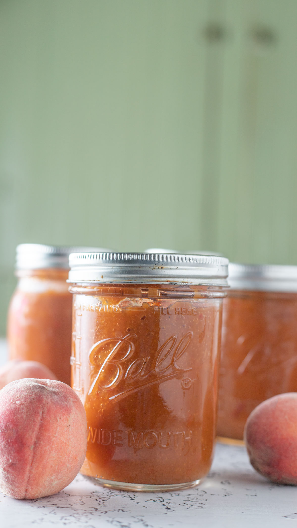 Jars of peach bourbon BBQ sauce.