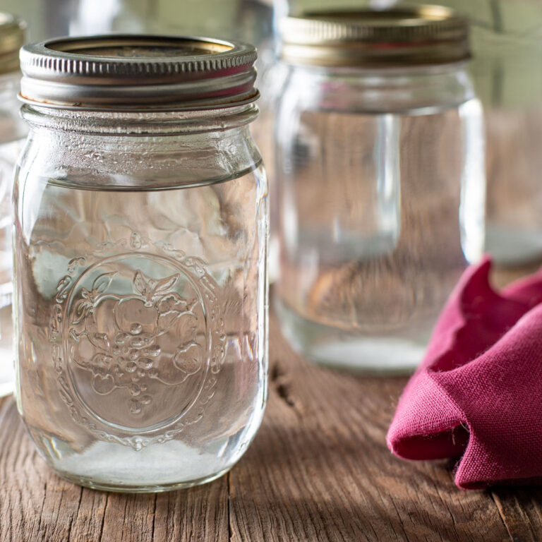 Mason jars filled with water.