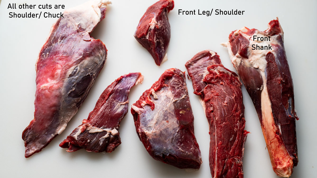 Front leg cuts photographed on white cutting board.