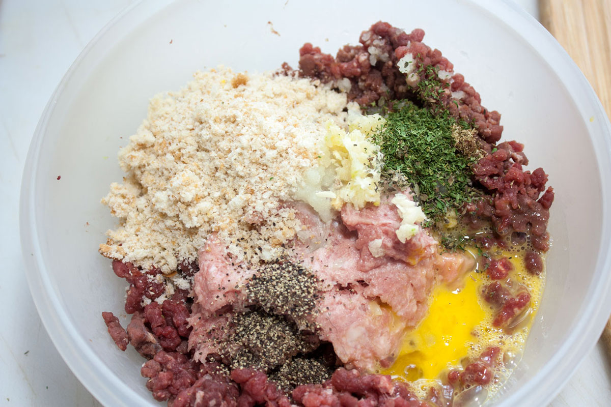 All of the ingredients added to a large bowl.