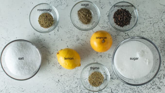 Ingredients for brine. See recipe for details.