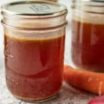 Close up of jarred bone broth.