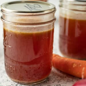 Close up of jarred bone broth.