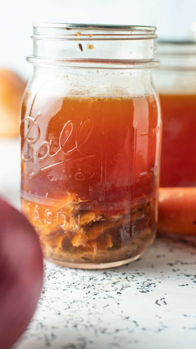 Meaty bone broth in mason jars.