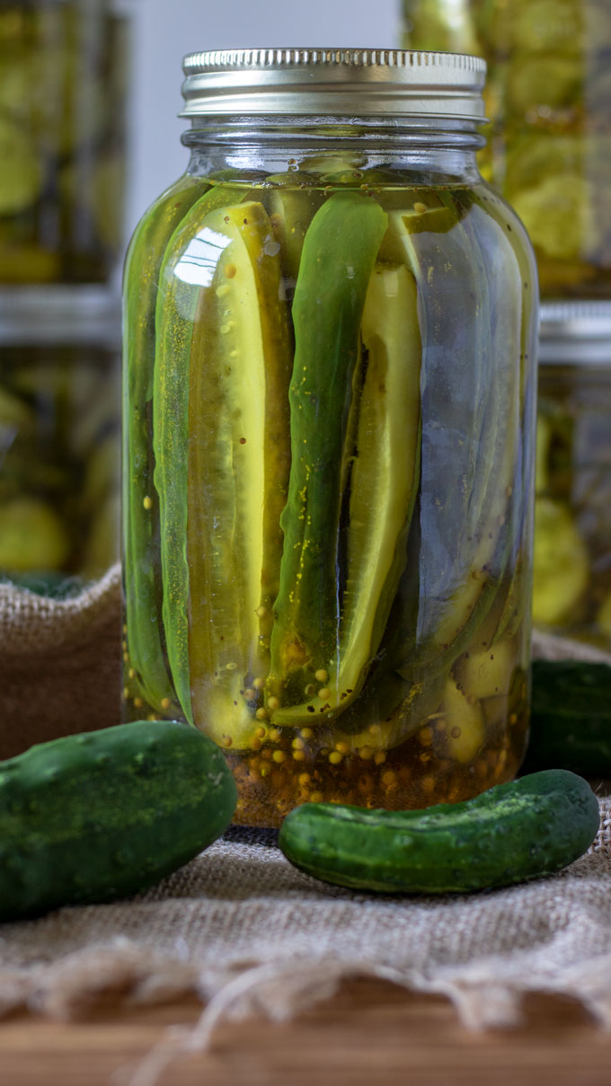 Pickle wedges in quart jar.