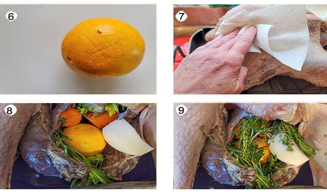 Step by step photographs of the process for roasting wild turkey. See details in recipe below.