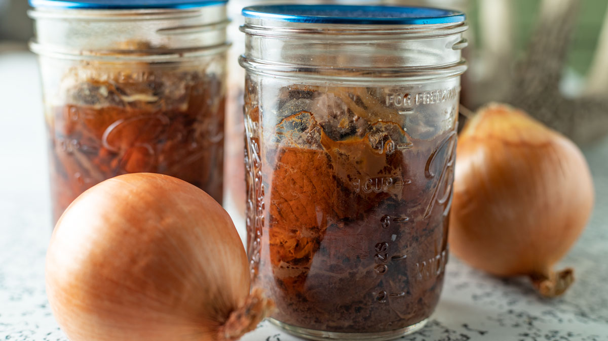 Pint jars of canned meat.