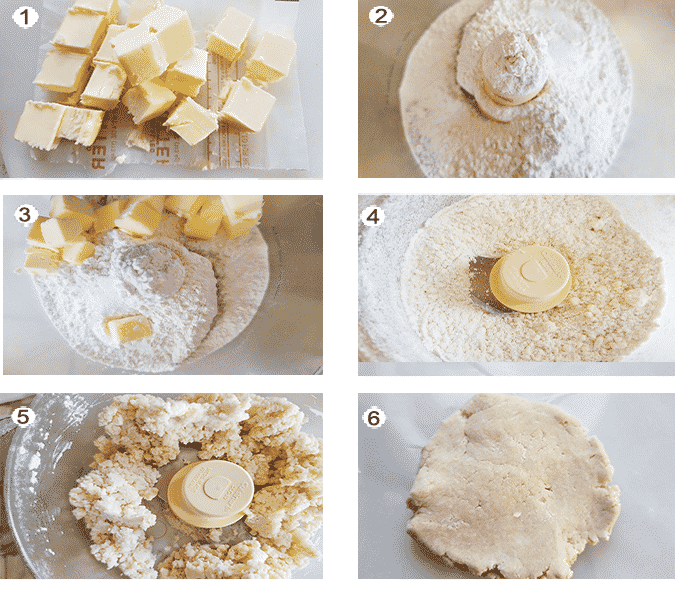 Step by step photographs of the process for making pie crust. See details in recipe below.