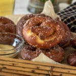 Stack of German Pretzels in basket.